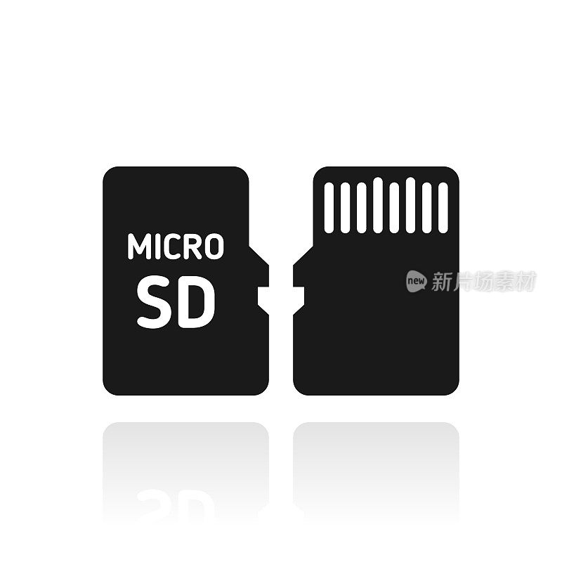 Micro SD卡-前后视图。白色背景上反射的图标